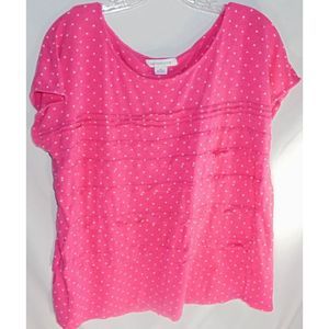Liz Claiborne New York Womens Size XL Top Ruffles Pink Polka Dot Short Sleeve